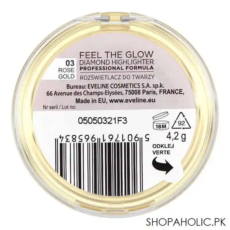 eveline feel the glow diamond highlighter, 03 rose gold, 4g image3