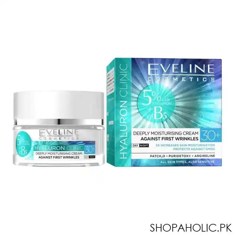 eveline hyaluron clinic 30+ day and night deeply moisturising cream, all skin types, 50ml main image