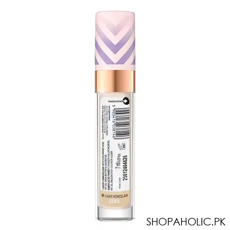 Eveline Liquid Camouflage Full Coverage Concealer, Waterproof, Long Lasting, 01 Light Porcelain - Image 3