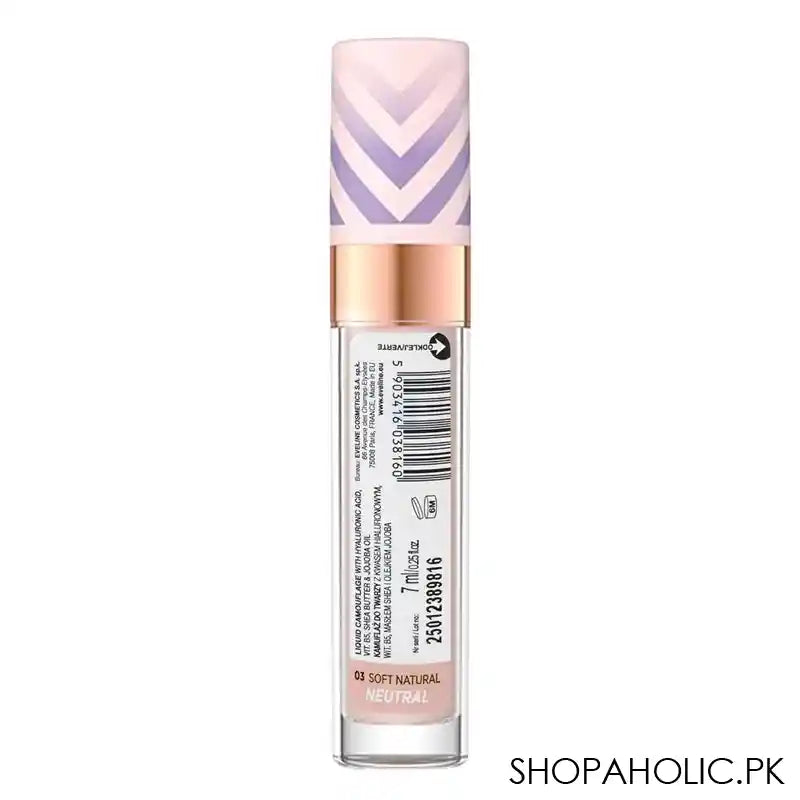 Eveline Liquid Camouflage Full Coverage Concealer, Waterproof, Long Lasting, 03 Soft Neutral - Image 2
