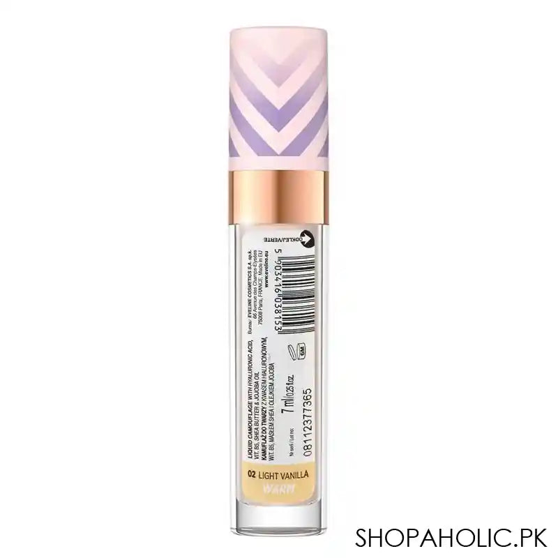 Eveline Liquid Camouflage Full Coverage Concealer With Hyaluronic Acid, 7ml, 02 Light Vanilla - Image 3