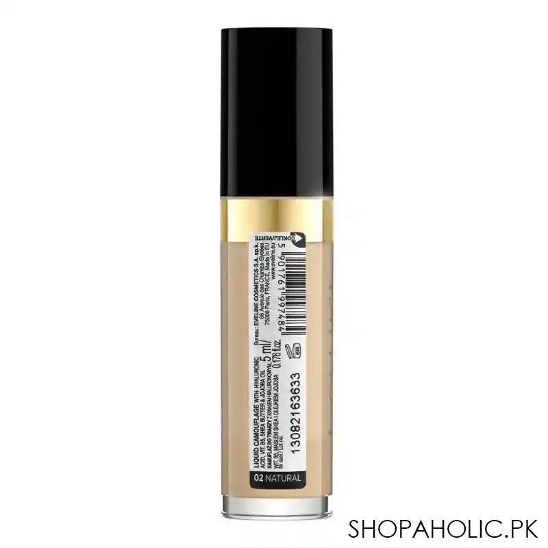 eveline liquid camouflage hd long lasting 24h full coverage concealer, 02, natural image3