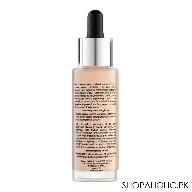 eveline liquid control hd long lasting 24 hours mattifying drop foundation, 011 natural, 32ml image3