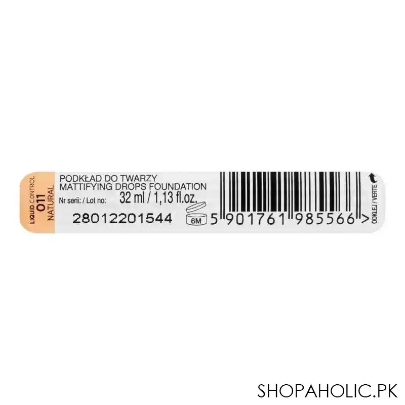 eveline liquid control hd long lasting 24 hours mattifying drop foundation, 011 natural, 32ml image4
