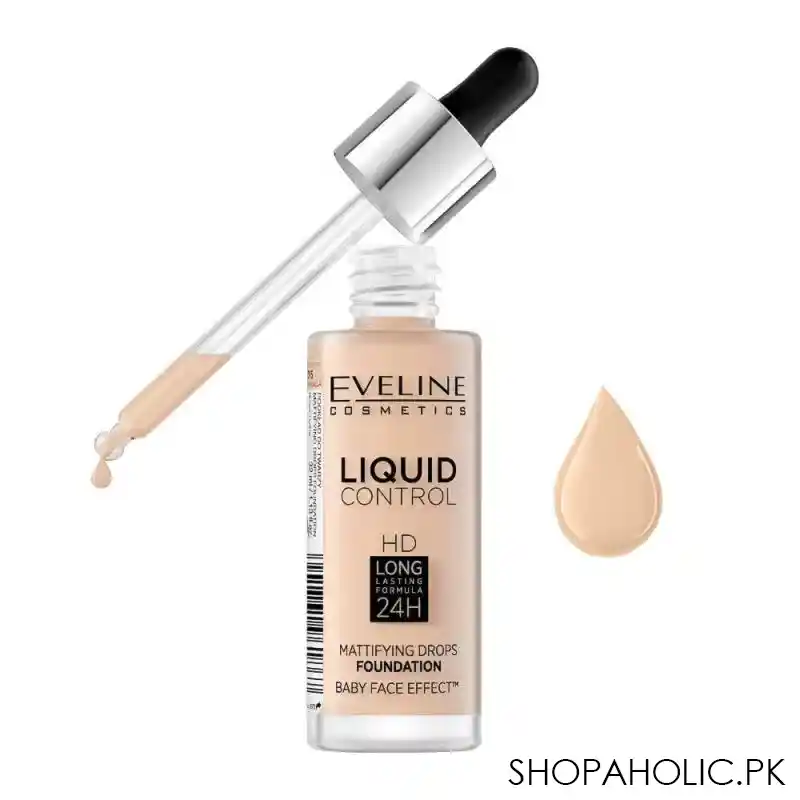 eveline liquid control hd long lasting 24 hours mattifying drop foundation, 011 natural, 32ml main image