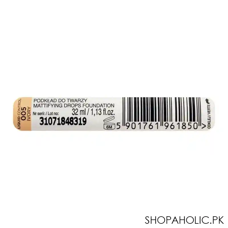 eveline liquid control hd long lasting 24h mattifying drop foundation, 005 ivory image5