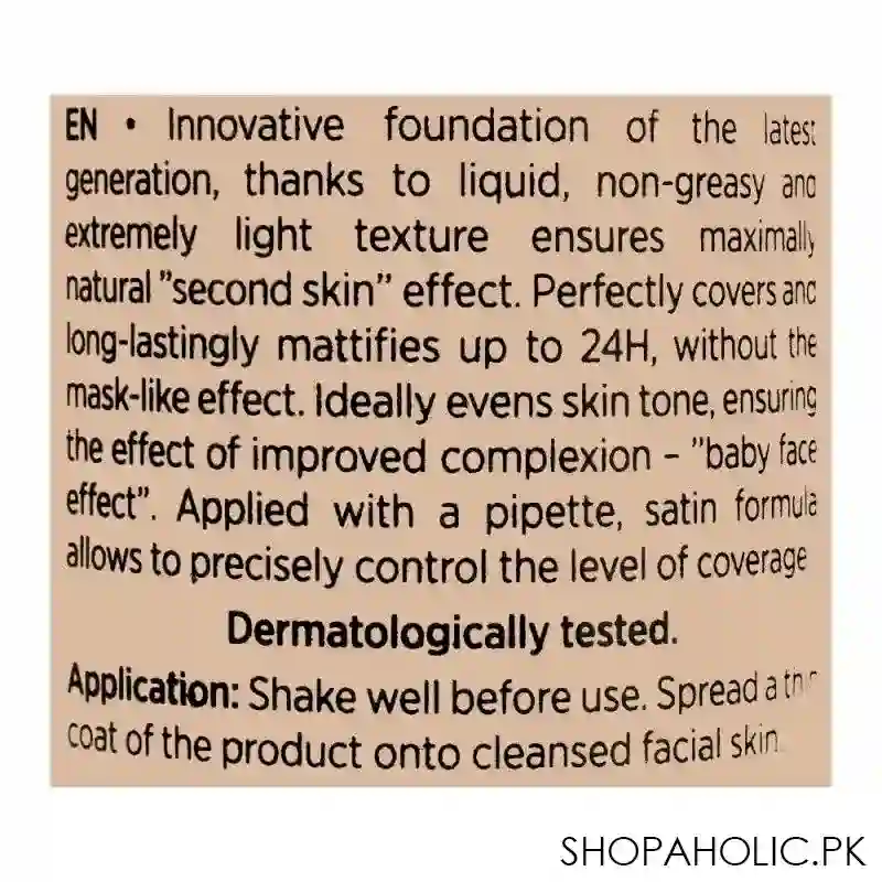 eveline liquid control hd long lasting 24h mattifying drop foundation, 010 light beige image4