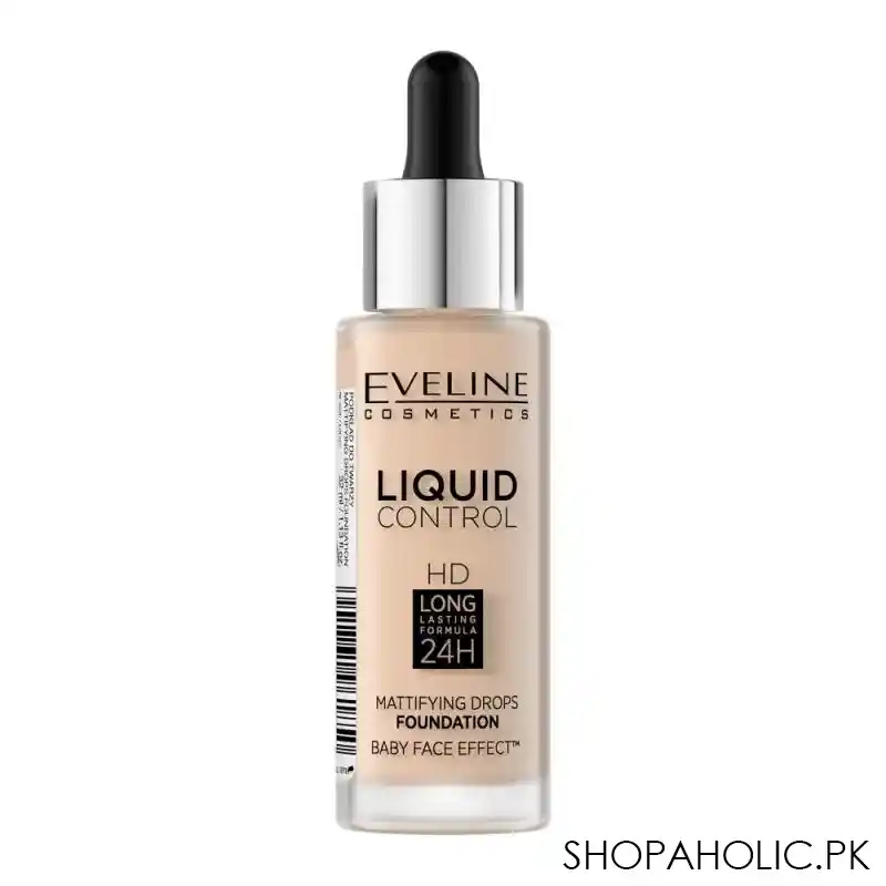 eveline liquid control hd long lasting 24h mattifying drop foundation, 015 light vanilla image2