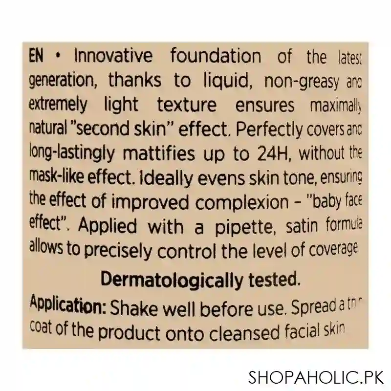 eveline liquid control hd long lasting 24h mattifying drop foundation, 015 light vanilla image4