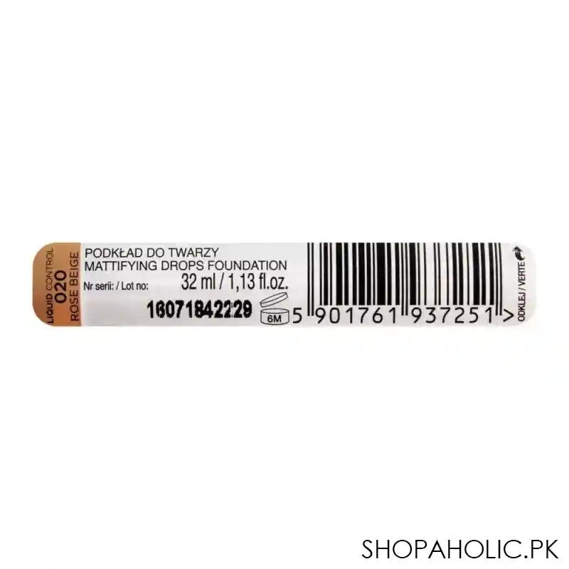 eveline liquid control hd long lasting 24h mattifying drop foundation, 020 rose beige image5
