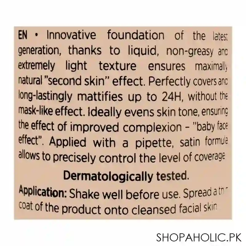 eveline liquid control hd long lasting 24h mattifying drop foundation, 030 sand beige image4