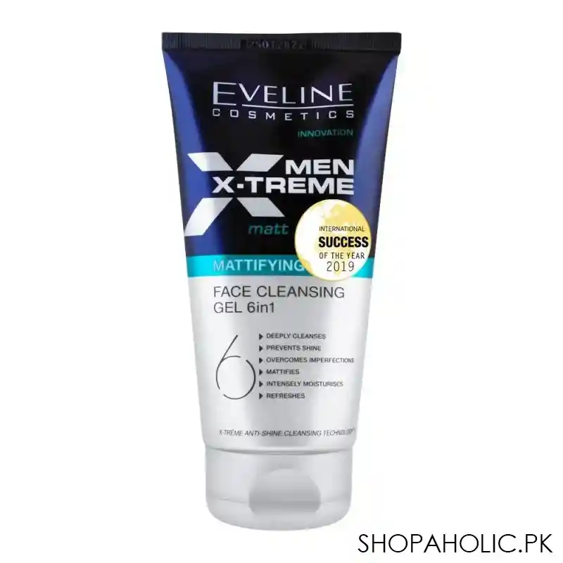 eveline men 6 in 1 xtreme matt mattifying face cleansing gel, 150ml main image