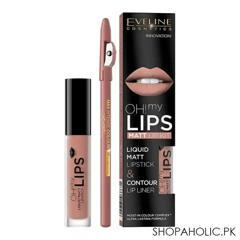 eveline oh my lips liquid matt lipstick & contour lip liner, 01, neutral nude main image
