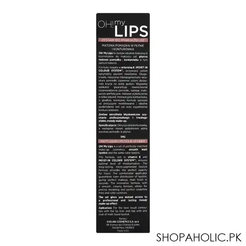 eveline oh my lips liquid matt lipstick & contour lip liner, 02, milky chocolate image2
