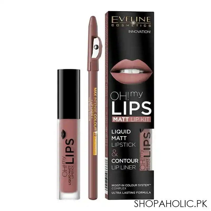 eveline oh my lips liquid matt lipstick & contour lip liner, 02, milky chocolate main image