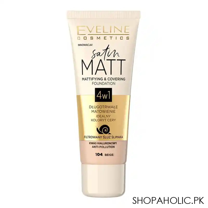 Eveline Satin Matt 4in1 Mattifying & Covering Foundation, 104, Beige - Main Image