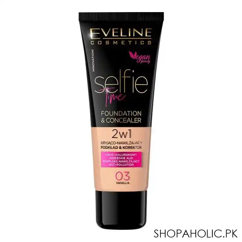 eveline selfie time 2 in 1 foundation & concealer, 03, vanilla main image