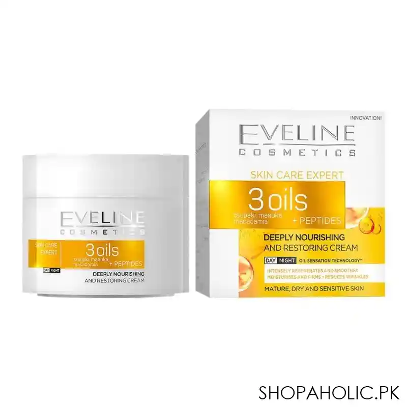 eveline skin care expert 3 oils deeply nourishing and restoring day & night cream, 50ml main image