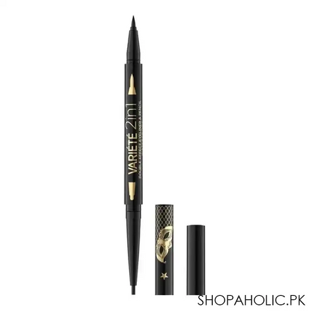 eveline variete 2 in 1 double effect eyeliner & pencil, waterproof black main image