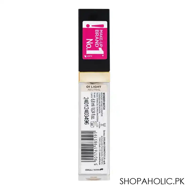 Eveline Wonder Match Coverage Creamy Concealer, 24 Hours Satin Finish, 01 Light - Image 3