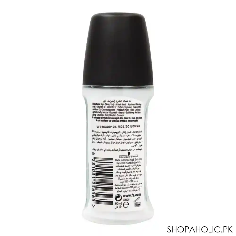 fa 48h protection invisible power powdery cotton scent roll on deodorant, for women, 50ml image2