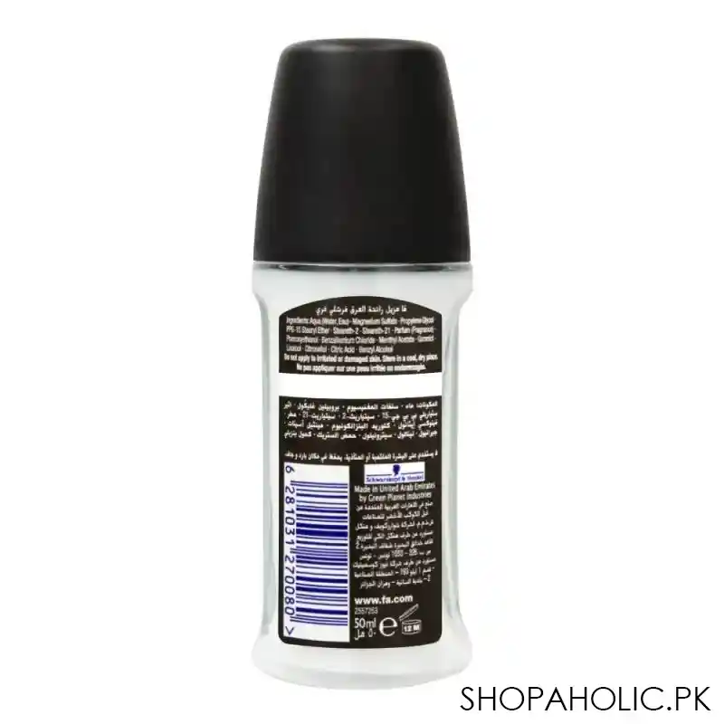 fa men 24h freshly free mint & bergamot scent roll on deodorant, for men, 50ml image2