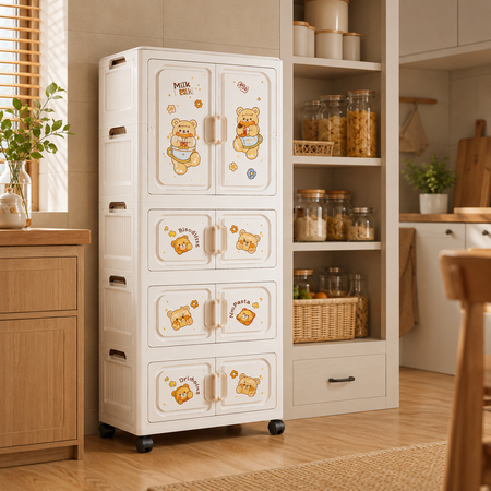 4-Layer Baby Storage Wardrobe With Drawers & Wheels - Dm-1