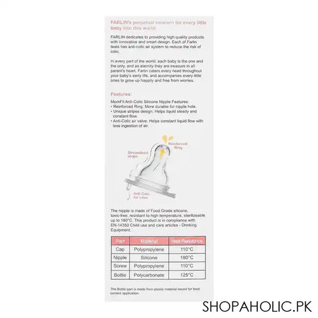 Farlin Anti-Colic Standard Neck Feeding Bottle, 250ml, TOP-747 - Image 2