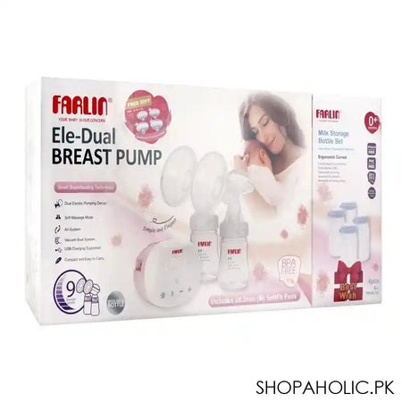 Farlin Ele-Dual Electric Breast Pump + Milk Storage Bottle, 4-Pack, AA-12018 - Image 5