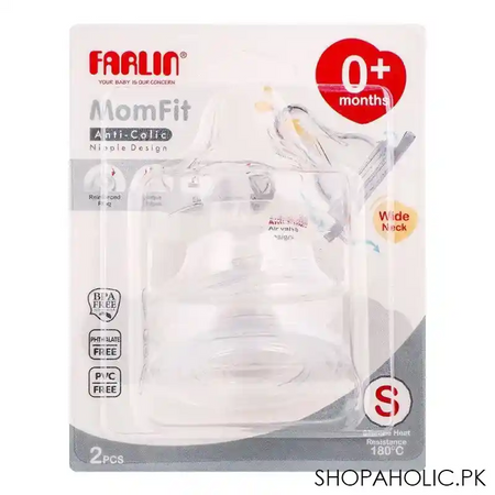 farlin mom anti colic wide neck nipple set, 0m+, 2 pack, ac 22005 s image2