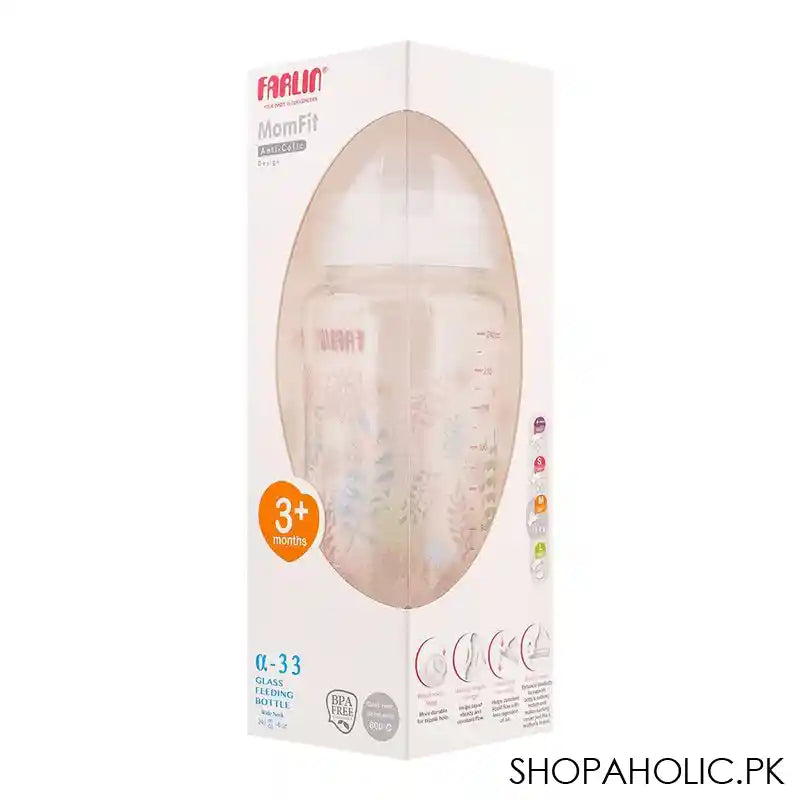 Farlin Mom Fit Anti-Colic Design Wide Neck Glass Feeding Bottle, 240ml, ABB-4B001-24 - Image 3