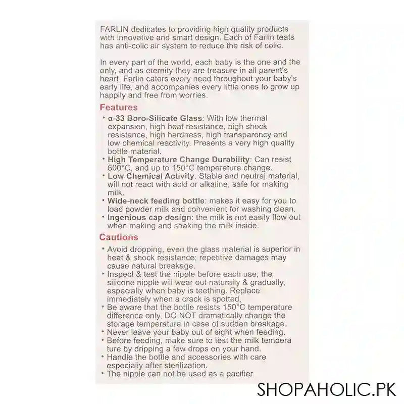 Farlin Mom Fit Anti-Colic Design Wide Neck Glass Feeding Bottle, 240ml, ABB-4B001-24 - Image 5