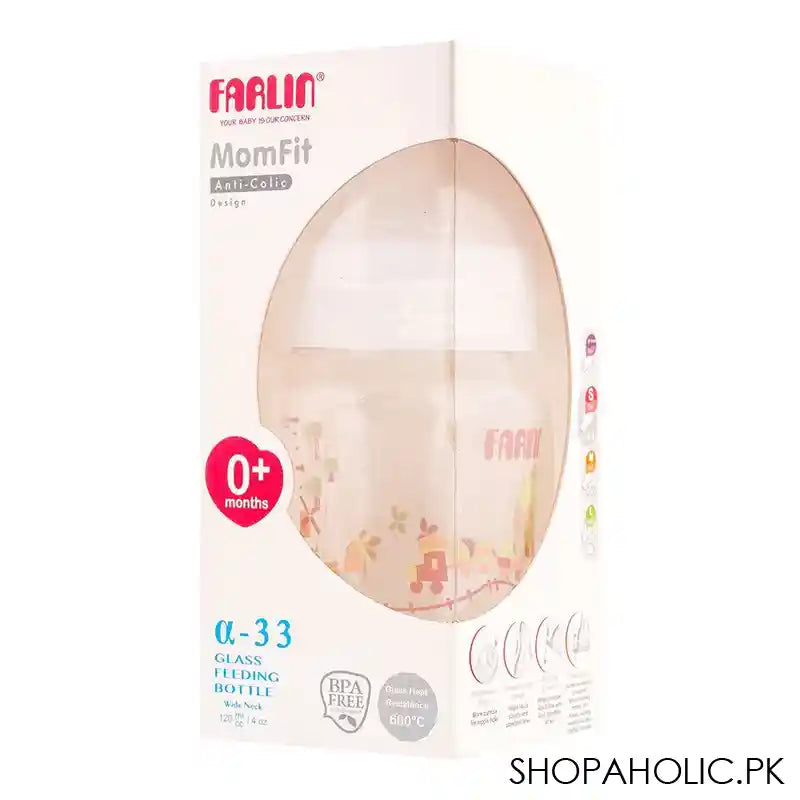 Farlin Mom Fit Anti-Colic Wide Neck Glass Feeding Bottle, 0m+, 120ml, ABB-B001-12 - Image 2
