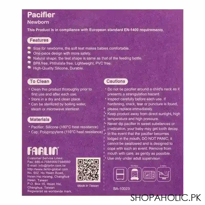 Farlin Natural Fit Silicone Pacifier, 0m+, BA-10023 - Image 4
