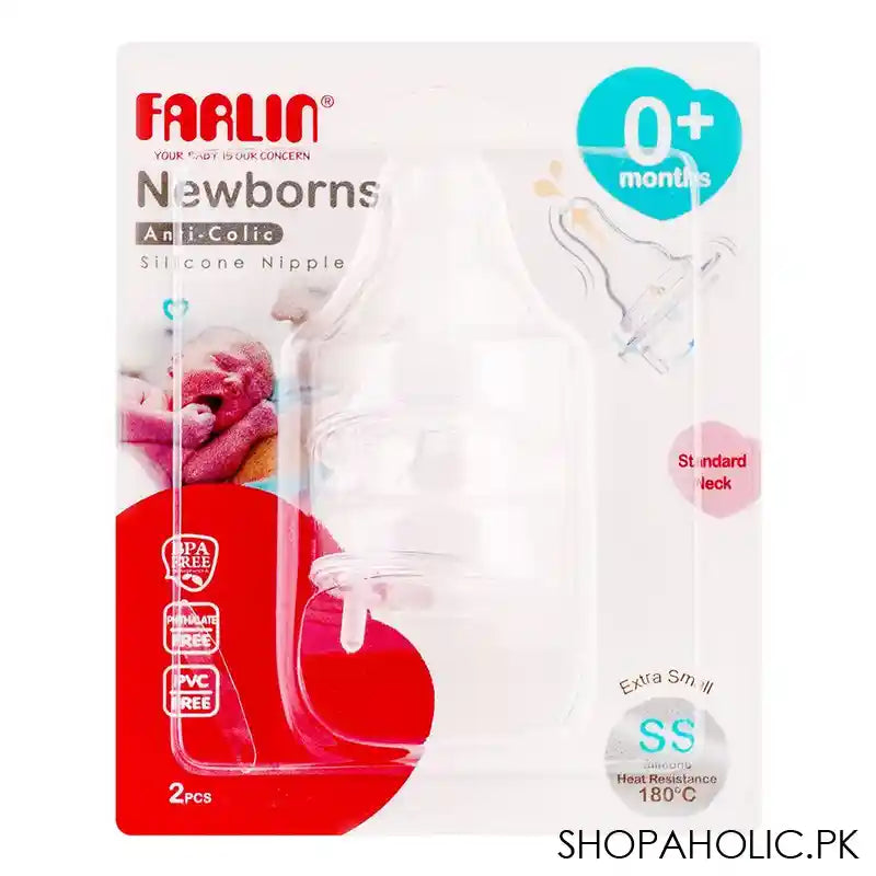 Farlin Newborns Anti-Colic Standard Neck Silicone Nipple Set, 0m+, 2-Pack, AC-21014 - Image 2