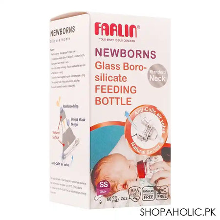 Farlin Newborns Glass Boro-Silicate Standard Neck Feeding Bottle, 60ml, NB-205G - Image 5