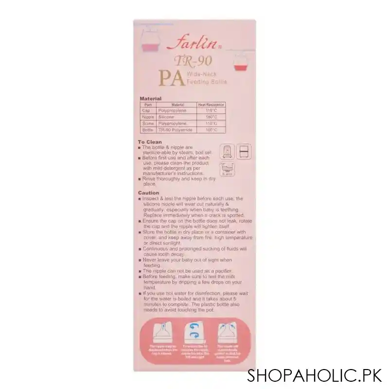 farlin tr 90 pa wide neck feeding bottle, 180ml, ab a2001 01 image3