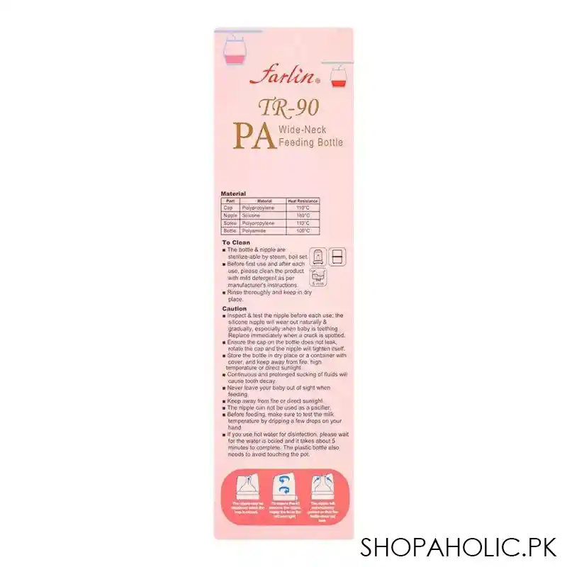 farlin tr 90 pa wide neck feeding bottle, 180ml, ab a2002 01 image2