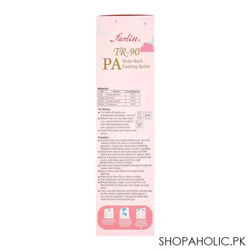 farlin tr 90 pa wide neck feeding bottle, 180ml, ab a2002 02 image2