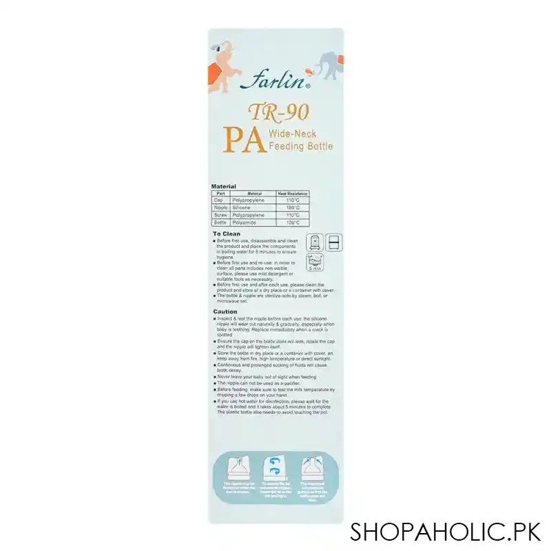 farlin tr 90 pa wide neck feeding bottle, 180ml, ab a2002 03 image2