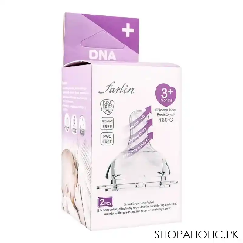 farlin wide neck dna silicone nipple, 3 months+, 2 pack, ac 22007 (+) image2