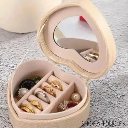 faux leather heart jewelry box with mirror image2