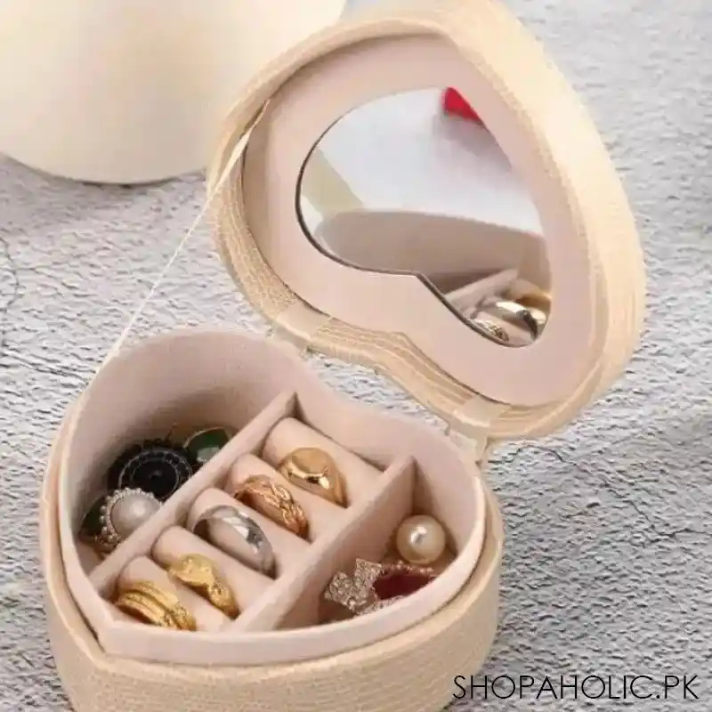 faux leather heart jewelry box with mirror image2
