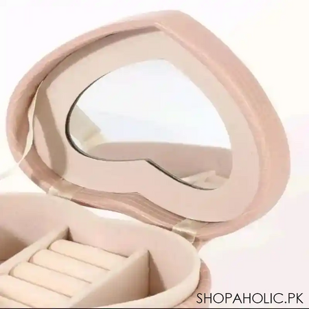 faux leather heart jewelry box with mirror image3
