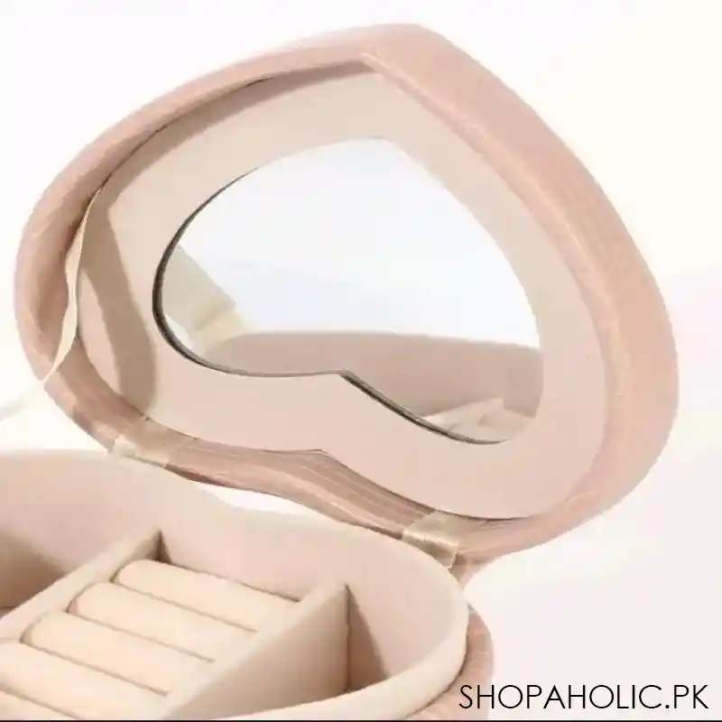 faux leather heart jewelry box with mirror image3