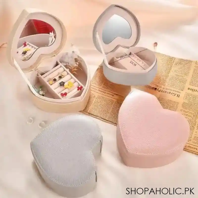 faux leather heart jewelry box with mirror image5