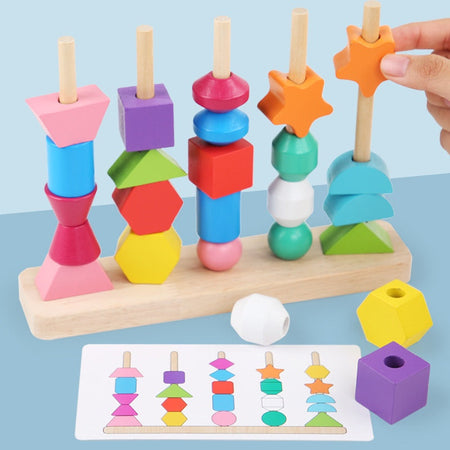 5 Column Sequencing Beads Puzzle with Lacing (Wooden)