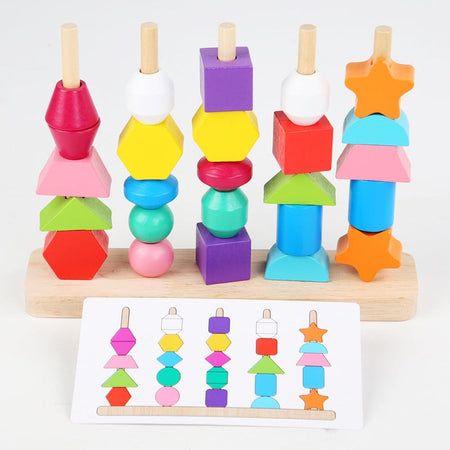 5 Column Sequencing Beads Puzzle with Lacing (Wooden)