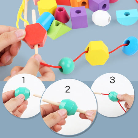 5 Column Sequencing Beads Puzzle with Lacing (Wooden)