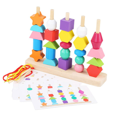 5 Column Sequencing Beads Puzzle with Lacing (Wooden)